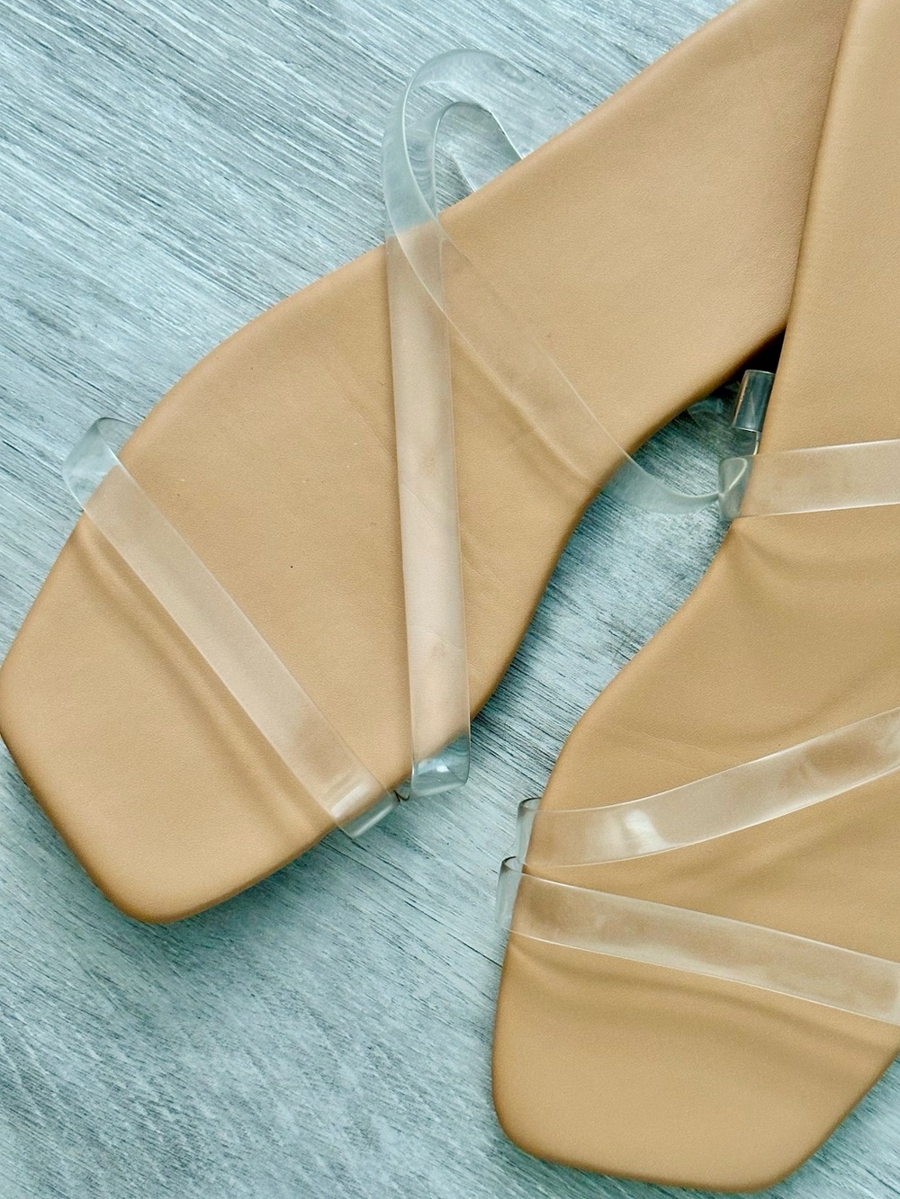 Women’s Nude Flat Sandals with Clear Straps